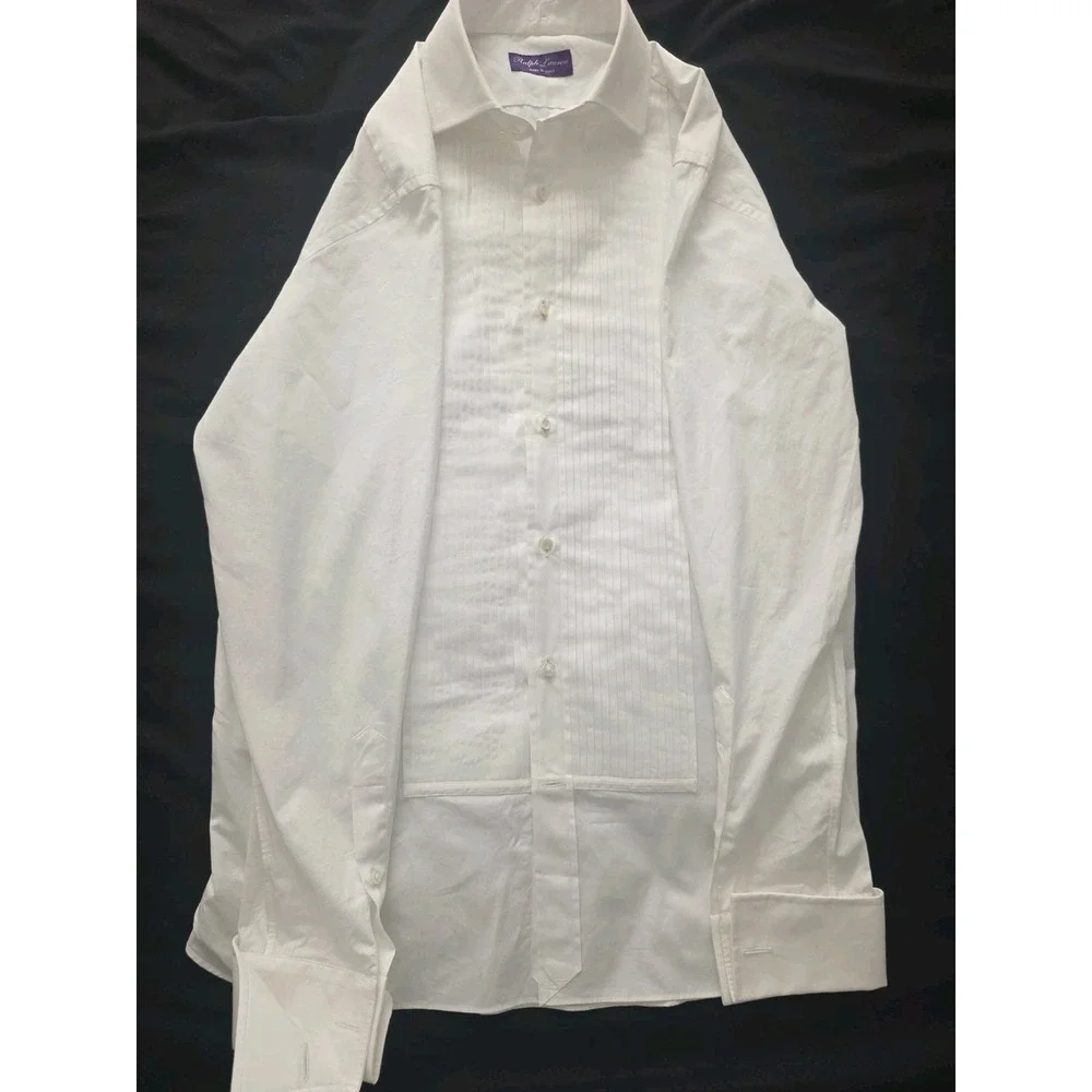 Ralph Lauren Purple Label White Pleated Bib Tuxedo Dress Shirt 15.5 Made Italy